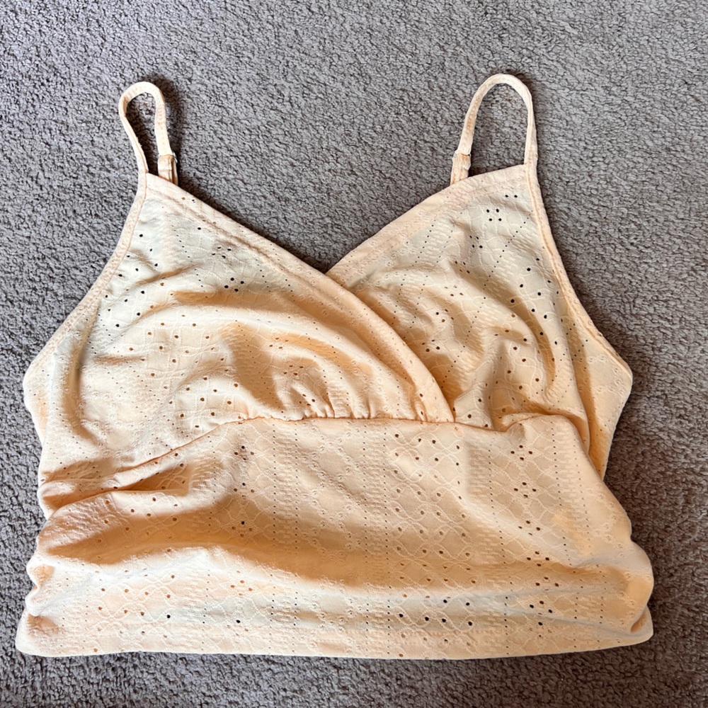 SHEIN Beige Eyelet Lace Crop Top